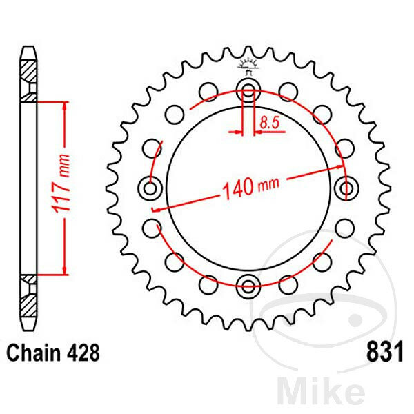 Kettenrad  46 Zähne Teilung 428 117 / 140 für Yamaha YZ 80 YZ 80 17/14 Zoll