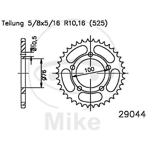 Kettenrad  43 Zähne Teilung 525 Schwarz 076 / 100 für Benelli TNT 1130 Sport Titanium