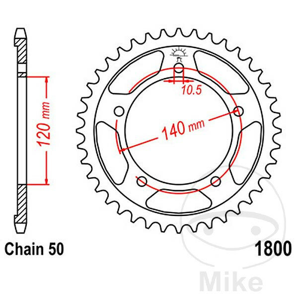 Pignon de chaîne  45 dents pas 530 120 / 140