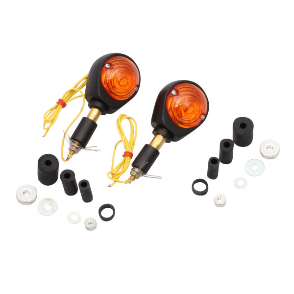 Ox Eye Handlebar End Turn Signals Pair SHIN YO Aluminum, black, yellow glass