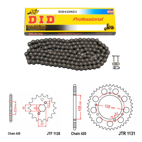 Kit chaîne DID/JT 420NZ3 SDH 11/53 adapté pour Aprilia SX 50 06-11