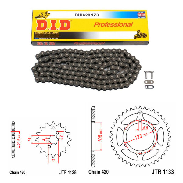 Kit catena DID/JT 420NZ3 SDH 11/53 adatto per Aprilia SX 50 12-17