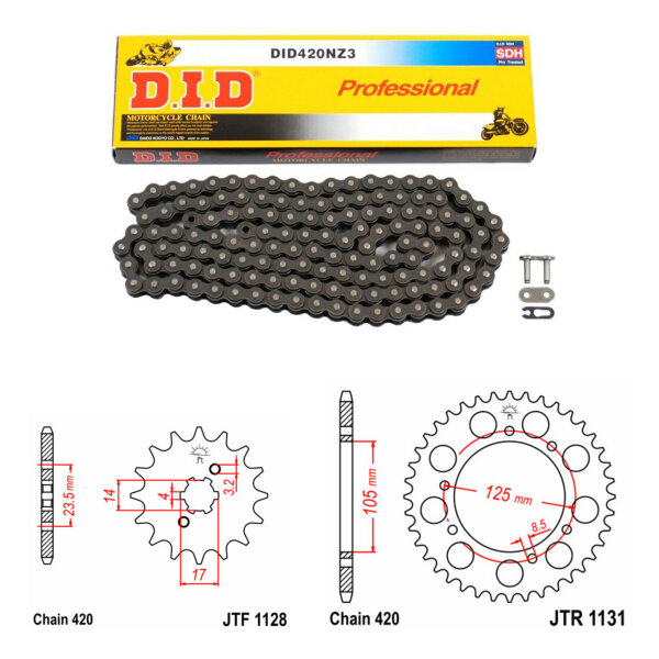 Kit catena DID/JT 420NZ3 SDH 11/53 adatto per Derbi Senda 50 X-Race 06-11