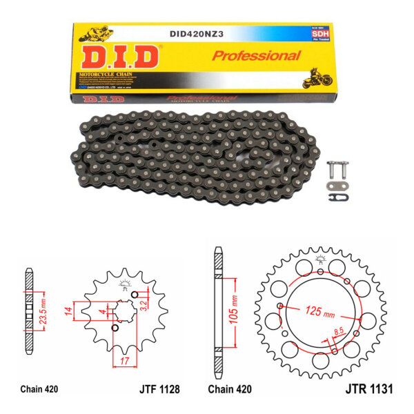 DID/JT Kettensatz 420NZ3 SDH 11/53 passend für Derbi Senda 50 R DRD X-TREM 13-17