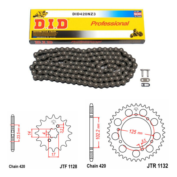 Kit catena DID/JT 420NZ3 SDH 11/53 adatto per Derbi Senda 50 R DRD PRO 07-14