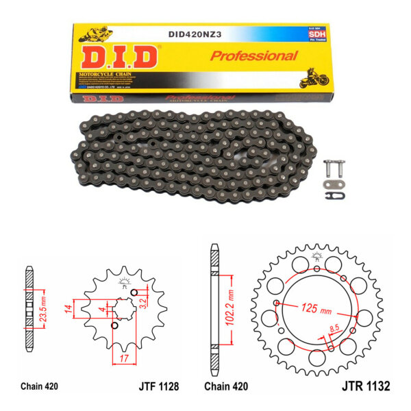 DID/JT Kettensatz 420NZ3 SDH 11/53 passend f. Derbi Senda 50 SM DRD Racing 06-10