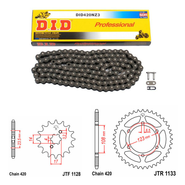 DID/JT Kettensatz 420NZ3 SDH 11/53 passend für Derbi Senda 50 SM DRD BE 07-08