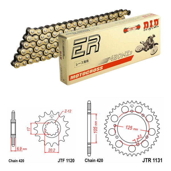 Kit catena DID/JT 420NZ3 SDH 11/52 adatto per Rieju Tango 50 07-12