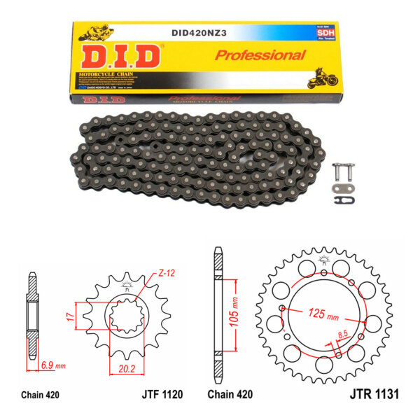 Juego de cadena DID/JT 420NZ3 SDH 11/52 adecuado para Rieju MRT 50 09-21