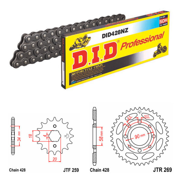 Kit catena DID/JT 428NZ SDH 14/42 adatto per Daelim VL 125 Daystar 00-07