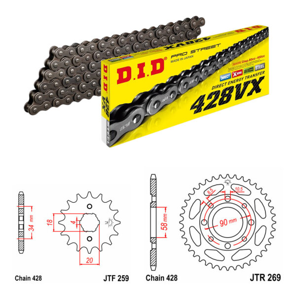 Kit catena DID/JT 428VX 15/36 adatto per Honda CG 125 /M 98-03