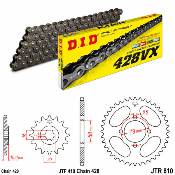 Kit de cadena DID/JT 428VX 14/47 adecuado para Hyosung GF 125 00-03