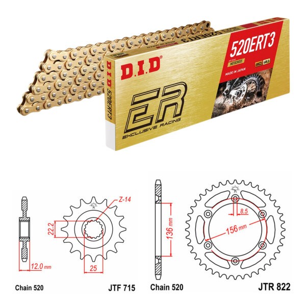 DID/JT Chain Kit 520ERT3 SDH 12/48 suitable for Gas Gas MC 250 98-09