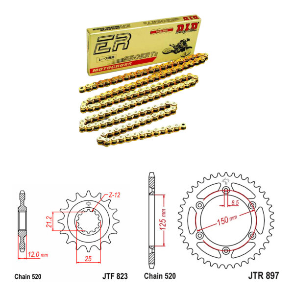 DID/JT Chain Kit 520ERT3 SDH 14/48 suitable for Husaberg FC 450 04-06