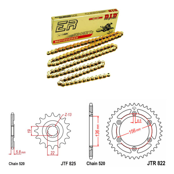 Kit de cadena DID/JT 520ERT3 SDH 13/50 adecuado para Husqvarna TC 250 4T 09-10