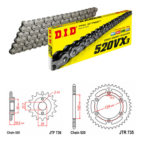 DID/JT Chain Kit 520VX3 15/41 suitable for Ducati Monster 750 96-02