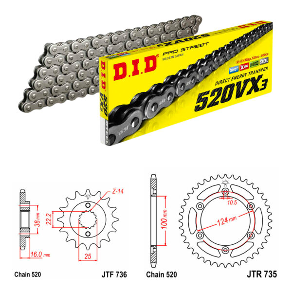 DID/JT Chain Kit 520VX3 15/37 suitable for Ducati 750 SS Supersport 90-98