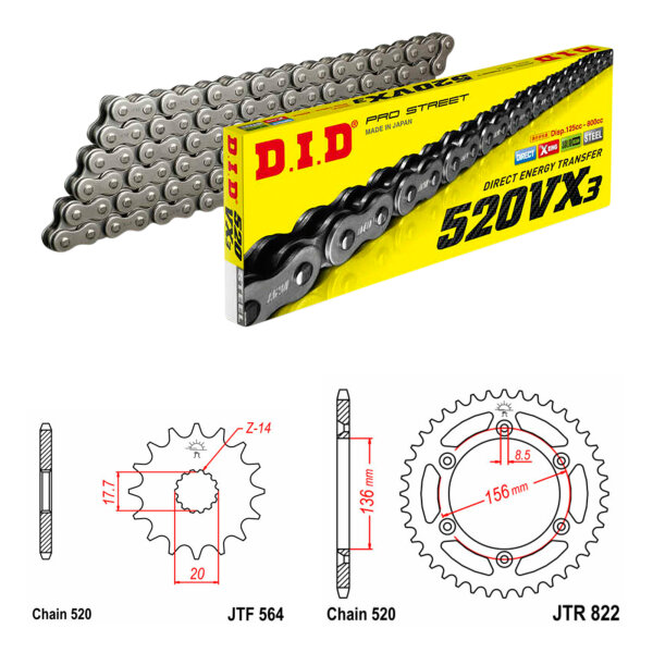 Kit de cadena DID/JT 520VX3 13/48 adecuado para Gas Gas EC 125 01-15