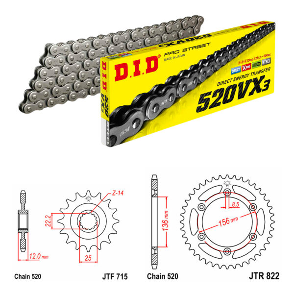 DID/JT Chain Kit 520VX3 12/48 suitable for Gas Gas EC 200 /E- /Racing 14-15