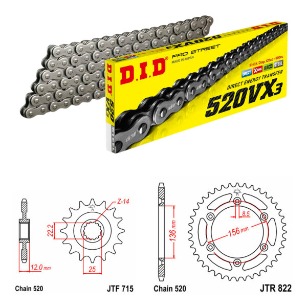 DID/JT Kettensatz 520VX3 13/48 passend für Gas Gas EC 250 Racing 14-17