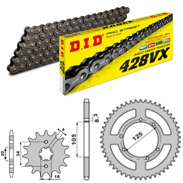 DID/PBR chain set 428VX 17/50 suitable for Derbi Senda 125 SM 04-07