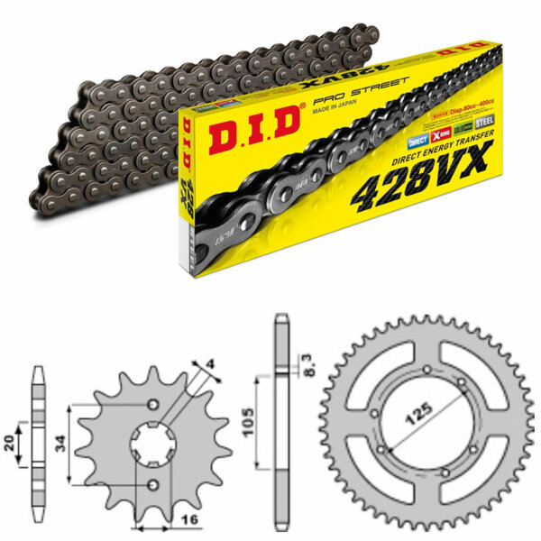 DID/PBR chain kit 428VX 14/48 suitable for Peugeot XPS 125 4T Trail E2 06-07