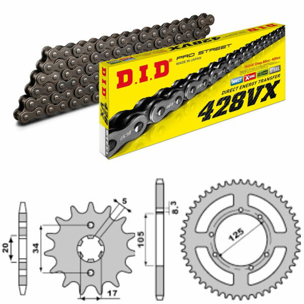 Kit catena DID/PBR 428VX 15/48 adatto per Rieju Marathon 125 09-14 17-20