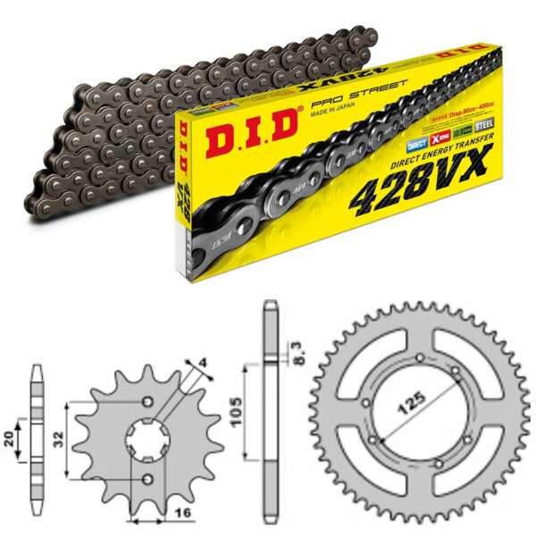 Kit catena DID/PBR 428VX 14/48 adatto per Rieju RS3 125 11-17