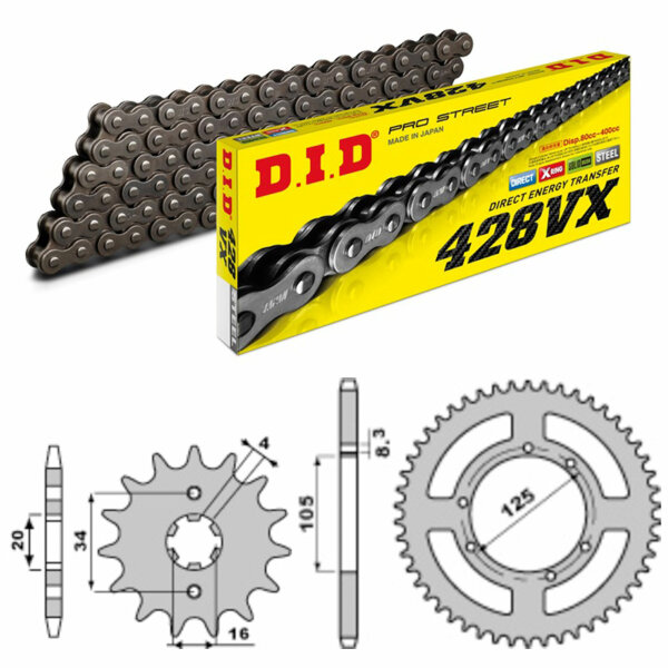 Kit catena DID/PBR 428VX 14/48 adatto per Rieju SMX 125 03-10