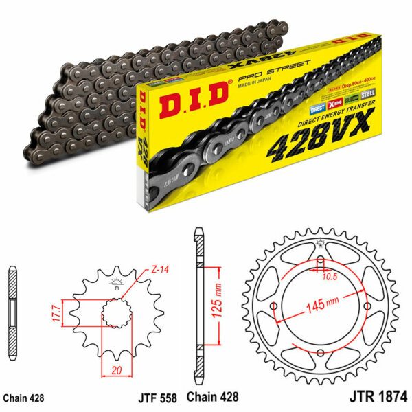 DID/JT Chain Kit 428VX 16/59 suitable for Yamaha XVS 125 Dragstar 00-04