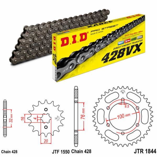 DID/JT Kettensatz 428VX 14/48 passend für Yamaha MT 125 14-19