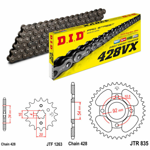 DID/JT chain kit 428VX 16/45 suitable for Yamaha TZR 125 87-92