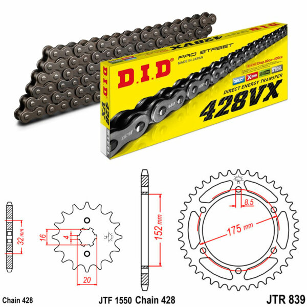 DID/JT Kettensatz 428VX 14/53 passend für Yamaha WR 125 R 09-17