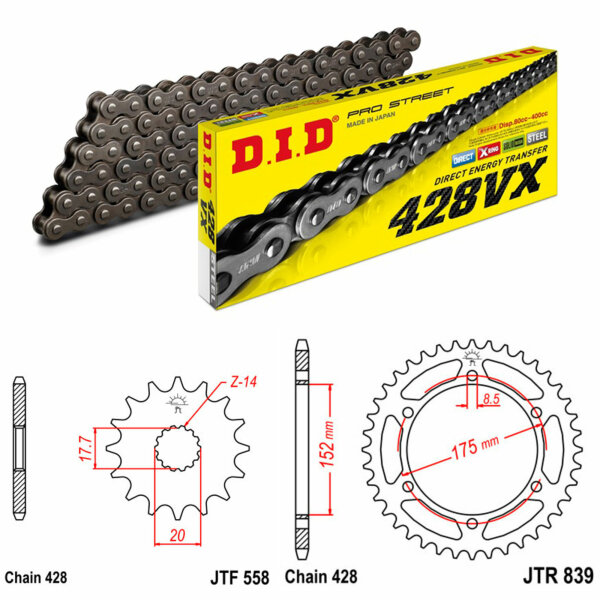 DID/JT Chain Kit 428VX 16/57 suitable for Yamaha DT 125 X 05-06