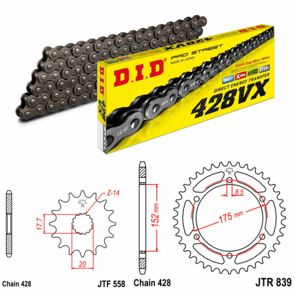 DID/JT Kettensatz 428VX 16/57 passend für Yamaha DT 125 R /RE /RH /RN /X 91-06