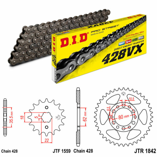 DID/JT chain kit 428VX 14/50 suitable for Yamaha TW 200 Trailway 87-15