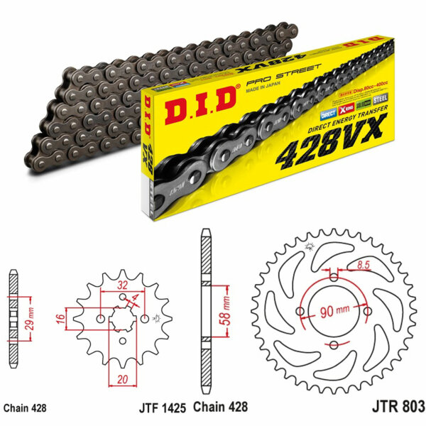 DID/JT chain kit 428VX 14/45 suitable for Suzuki GSX-S 125 17-24