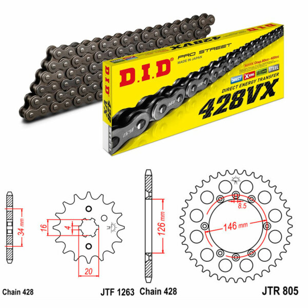 DID/JT Kettensatz 428VX 16/50 passend für Suzuki DR 125 SM 08-13