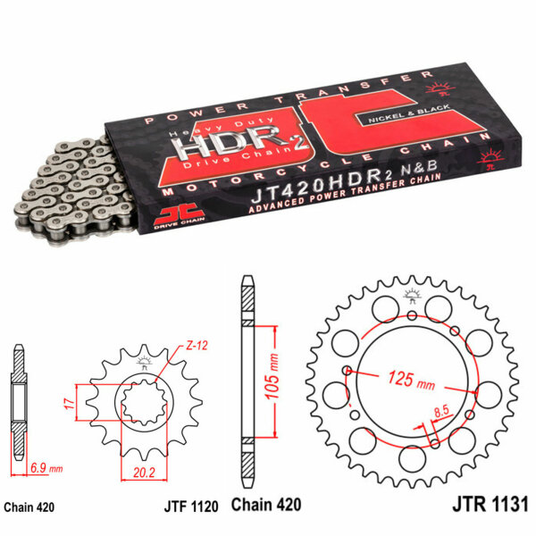 DID/JT chain kit 520VX3 16/42 suitable for HM-Moto CRM B 125 RR Derapage 2T 2015