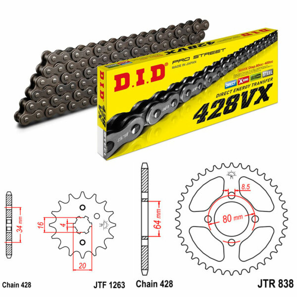 DID/JT Kettensatz 428VX 14/45 passend für Yamaha YBR 125 ED 05-06