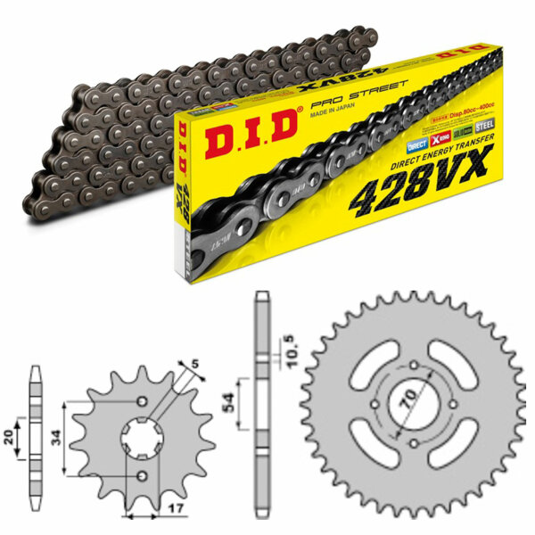 DID/PBR Chain Kit 428VX 15/42 suitable for Honda CBR 125 R 04-05